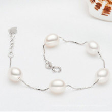 925sterling Silvr Chain with Top Quality Natural Pearl Bracelet